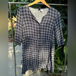 Divided Black and White Plaid Button-Down Dress